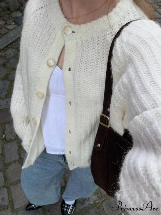 Baggy Firm Crew Neck Button Cardigan cardigans-241228