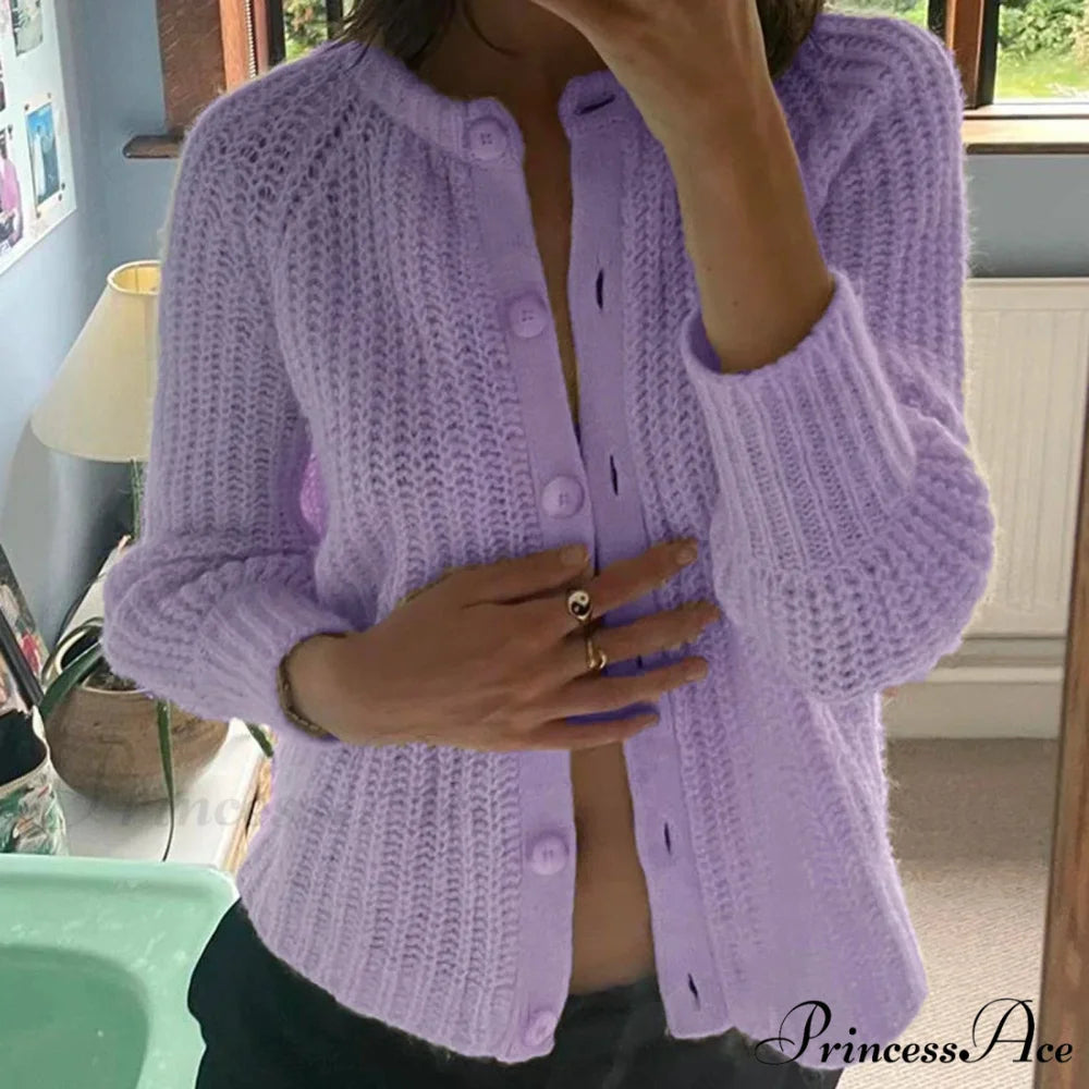 Baggy Firm Crew Neck Button Cardigan cardigans-241228