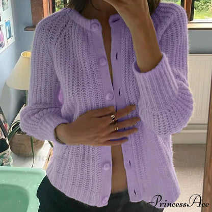 Baggy Firm Crew Neck Button Cardigan cardigans-241228