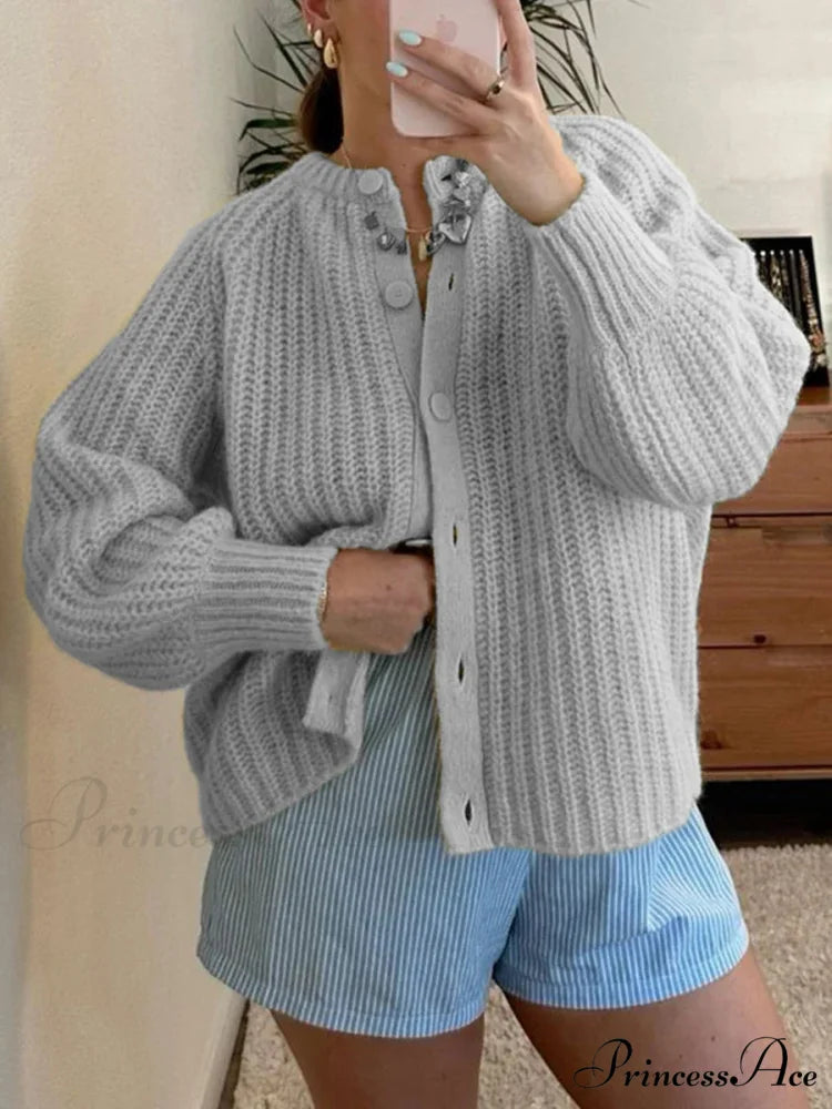 Baggy Firm Crew Neck Button Cardigan grey / S cardigans-241228