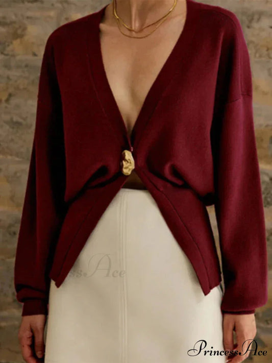 Baggy Hollow Out V-Neck Knit Cardigan cardigans-241228
