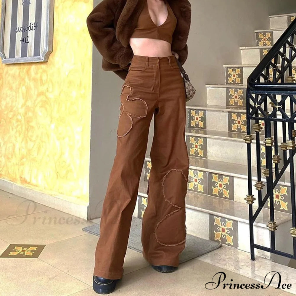 Baggy Jeans 90s Brown Women Vintage Streetwear