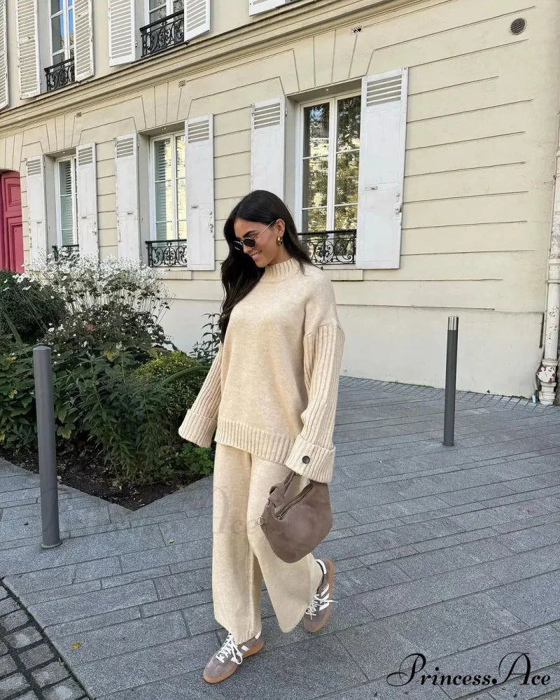 Baggy Knitted Round-neck Sweater for Women Apricot / S swraters-241228