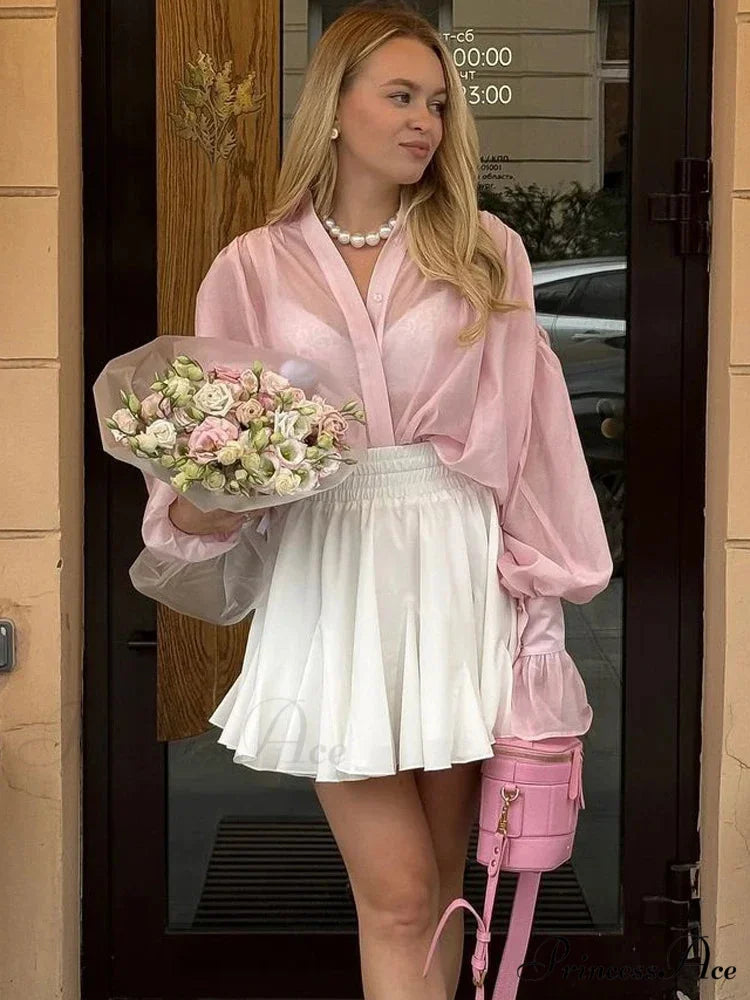 Baggy Lapel Transparent Patchwork Blouse blouse-250223