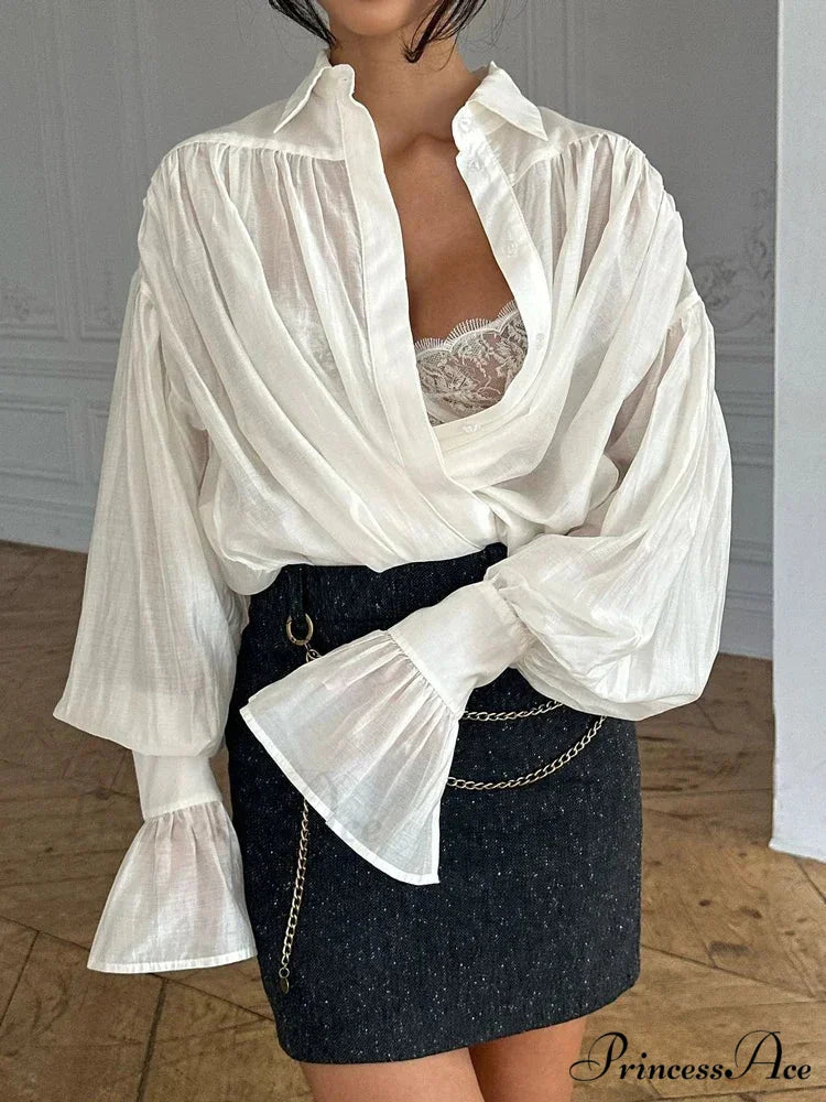 Baggy Lapel Transparent Patchwork Blouse blouse-250223