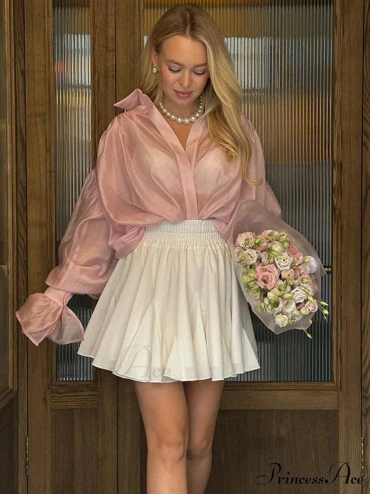 Baggy Lapel Transparent Patchwork Blouse blouse-250223