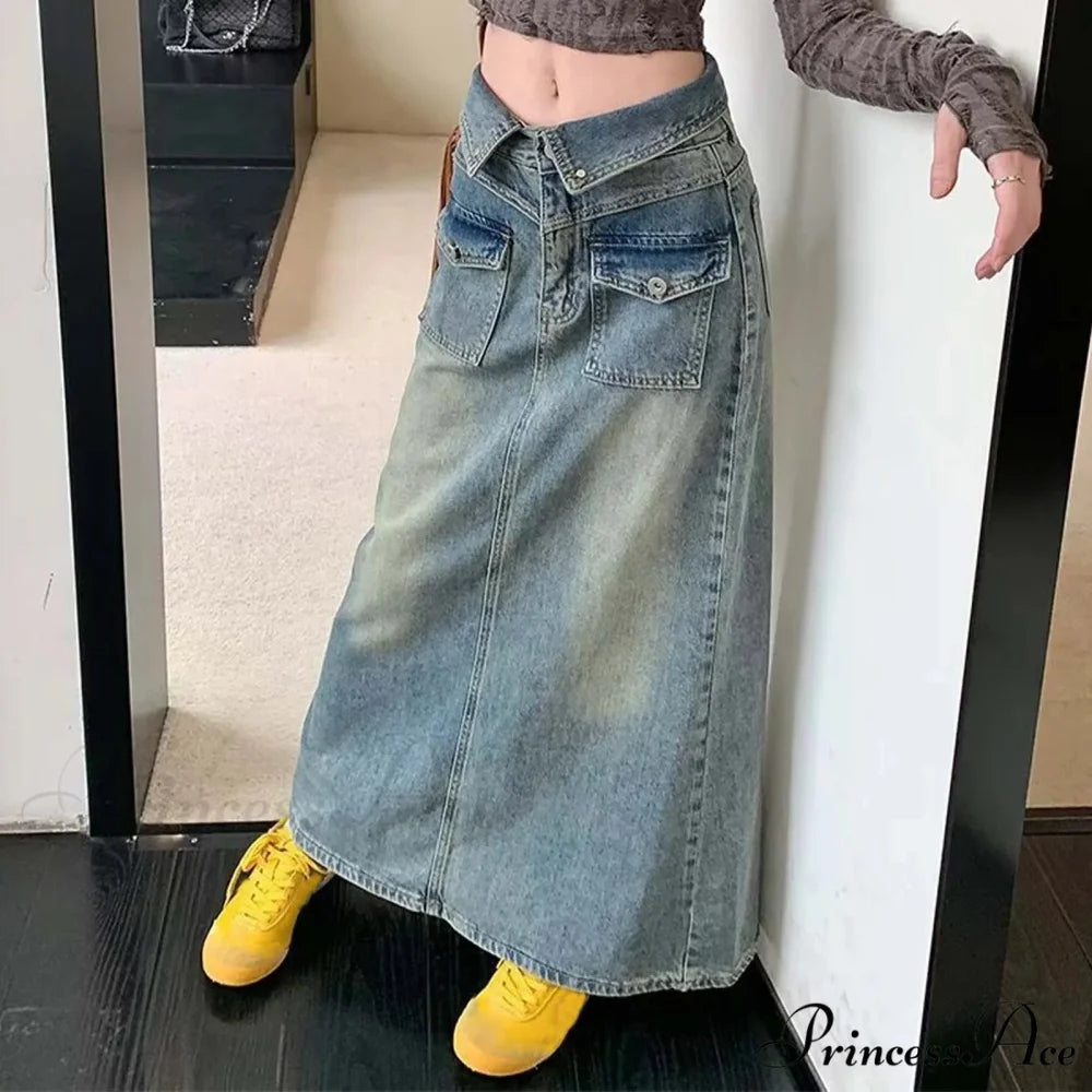 Baggy Midi Envelop Denim Skirt skirts-250223