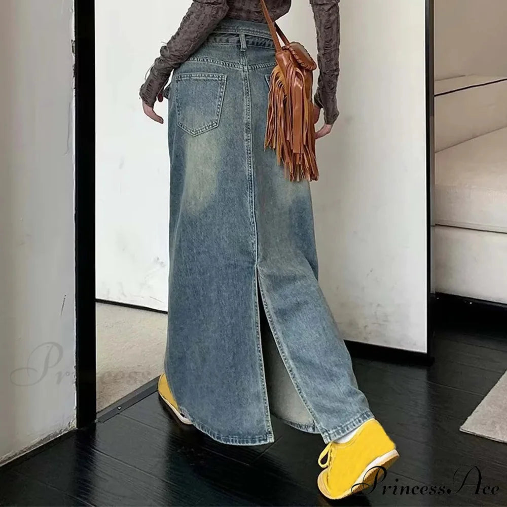 Baggy Midi Envelop Denim Skirt skirts-250223