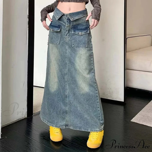 Baggy Midi Envelop Denim Skirt skirts-250223