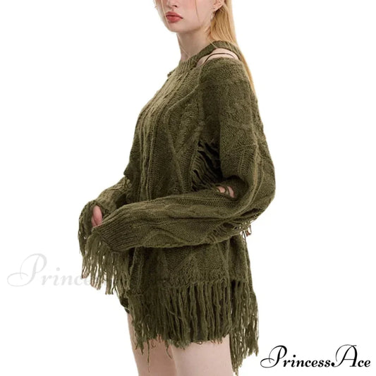 Baggy Ripped Knit Jumper green / S swraters-241228