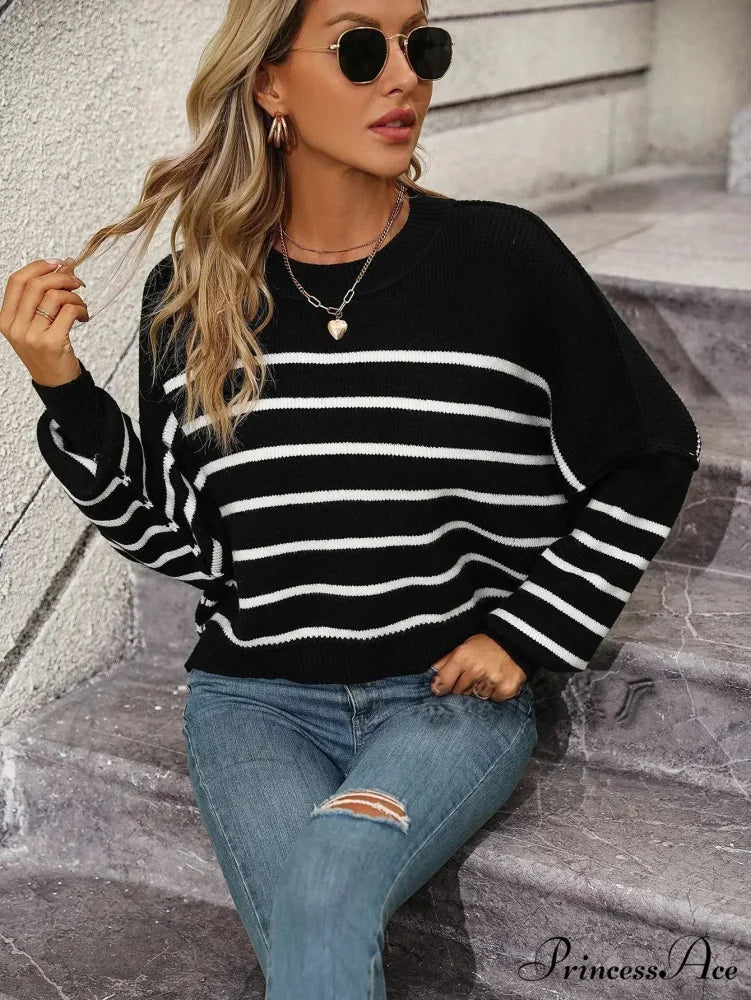 Baggy Striped Knitted Sweet Jumper swraters-241228
