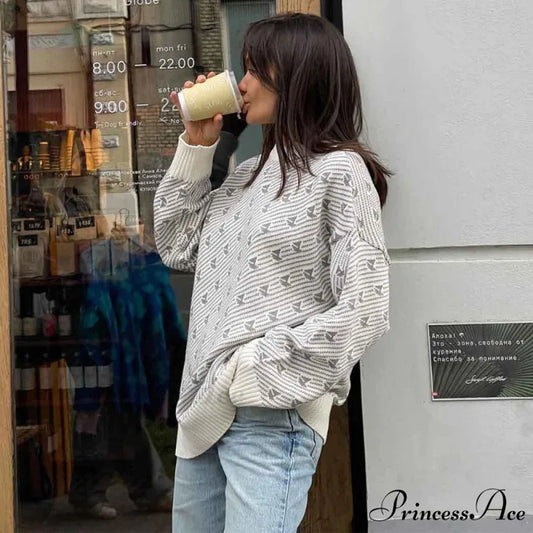 Baggy Style Patterned Extended Sleeve Jumper swraters-241228