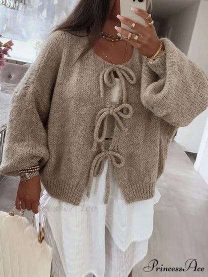 Baggy V-Neck Bind Front Knit Cardigan grey / S cardigans-241228