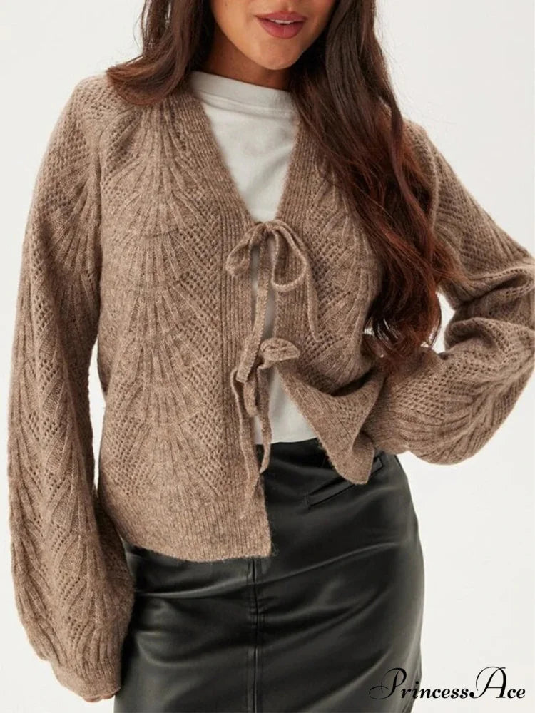 Baggy V-neck Deep Button Cardigan coffee / S cardigans-241228