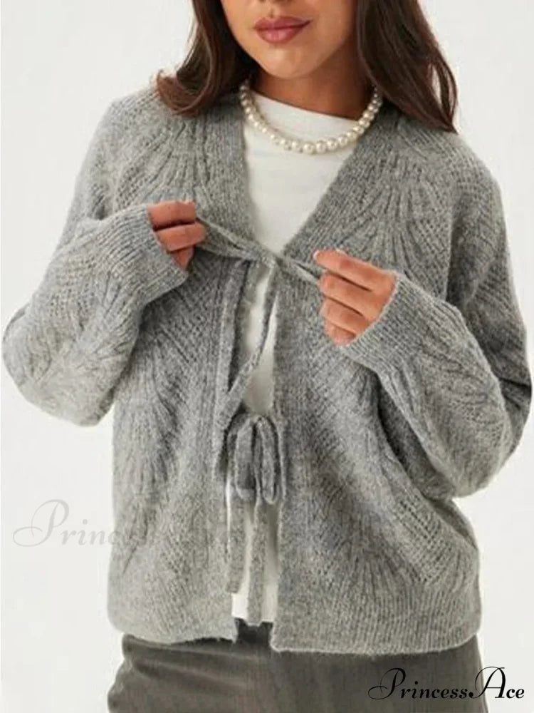 Baggy V-neck Deep Button Cardigan grey / S cardigans-241228