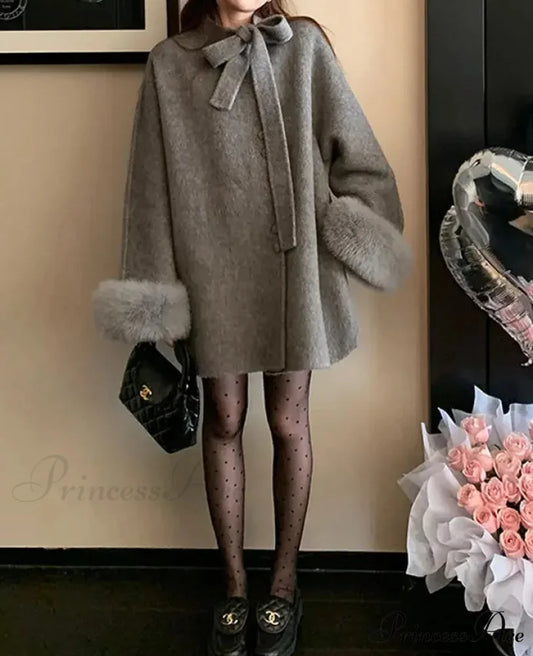 Baggy Woolen Cloak Tweed Overcoat gray / S overcoats-241228