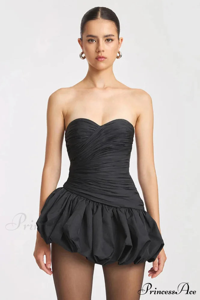 Balloon Draped Stylish Mini Dress XS / Black