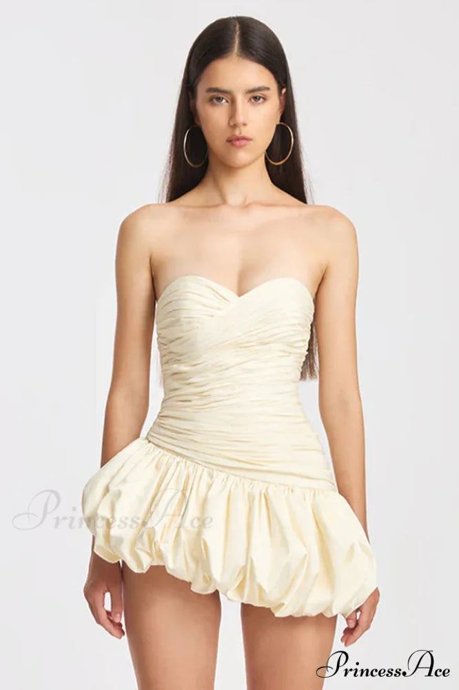 Balloon Draped Stylish Mini Dress XS / Ivory
