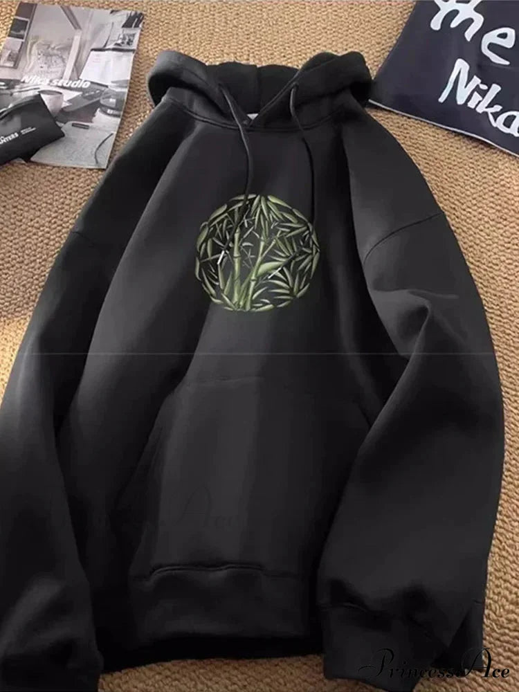 Bamboo Design Casual Y2K Hoodie Black / M(40-45KG) hoodies-241228