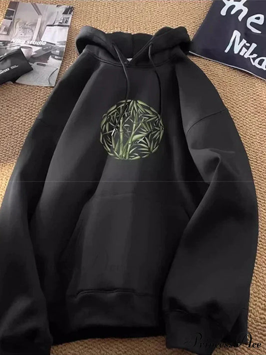 Bamboo Design Casual Y2K Hoodie Black / M(40-45KG) hoodies-241228