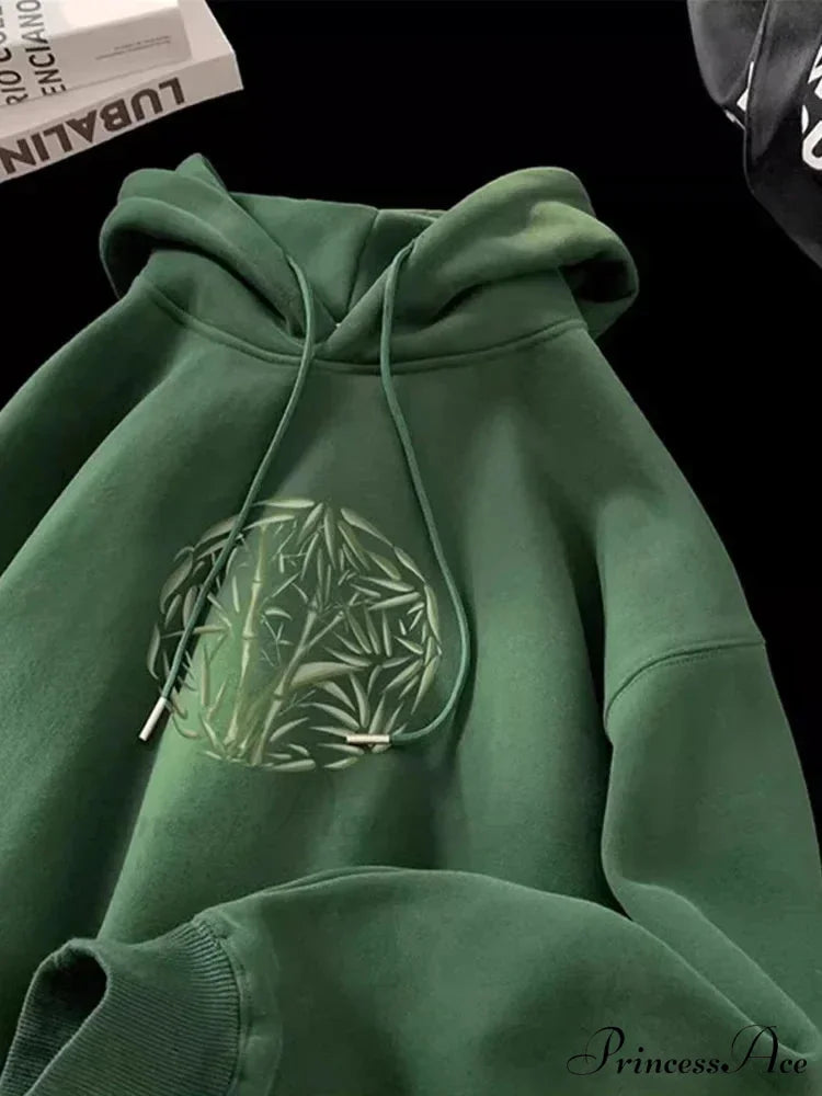 Bamboo Design Casual Y2K Hoodie Green / M(40-45KG) hoodies-241228
