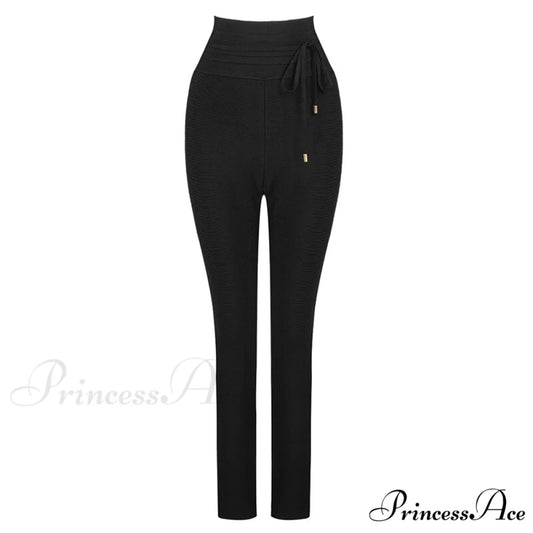 Bandage High Waist Tie Sexy Pencil Party Elegant Trouser Black / XS