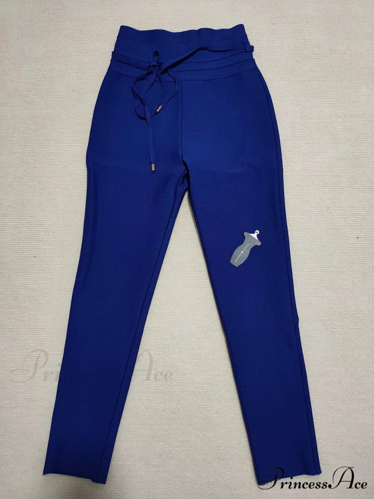 Bandage High Waist Tie Sexy Pencil Party Elegant Trouser navy / XS