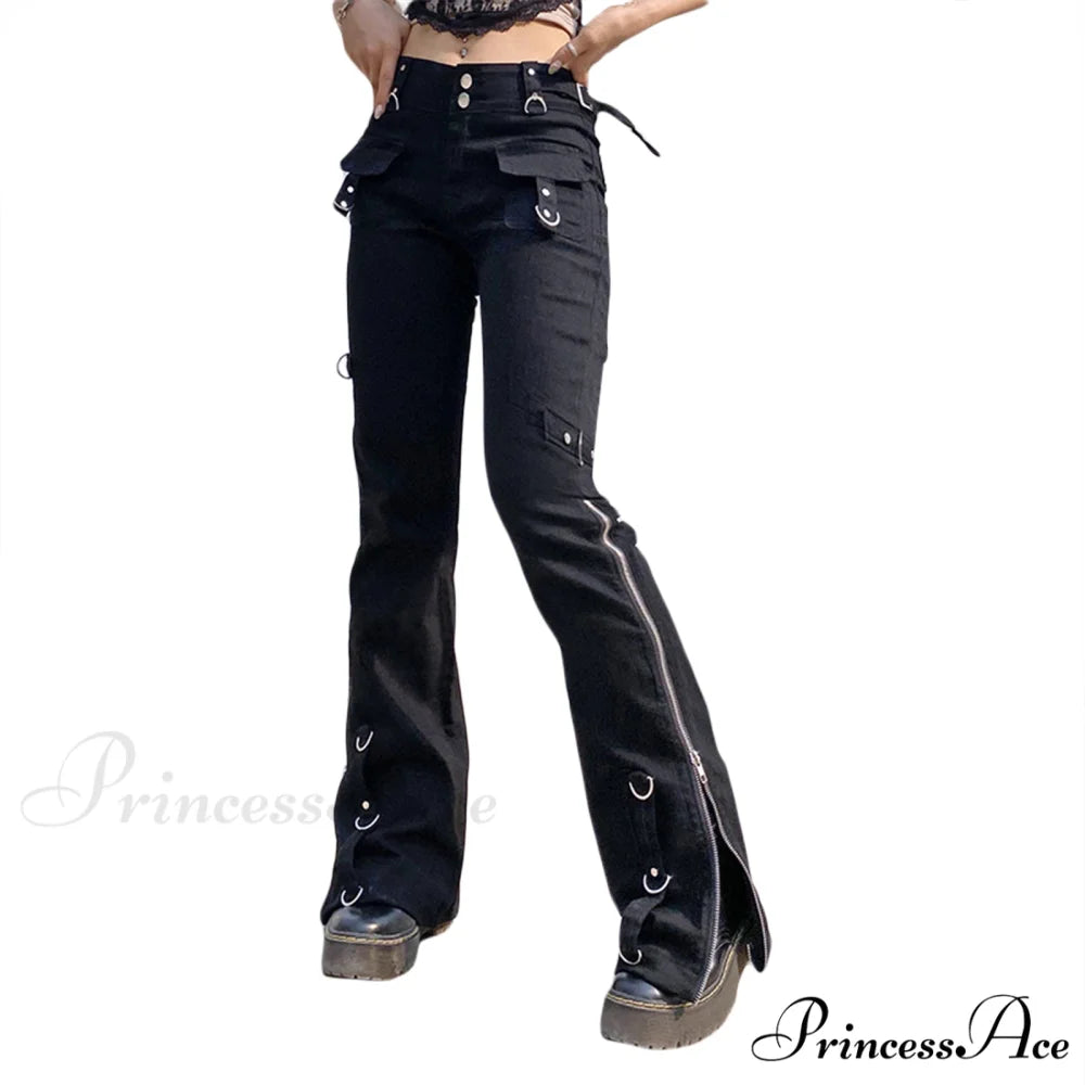 Bandage Low Waist Cargo Pants Black 1 / S