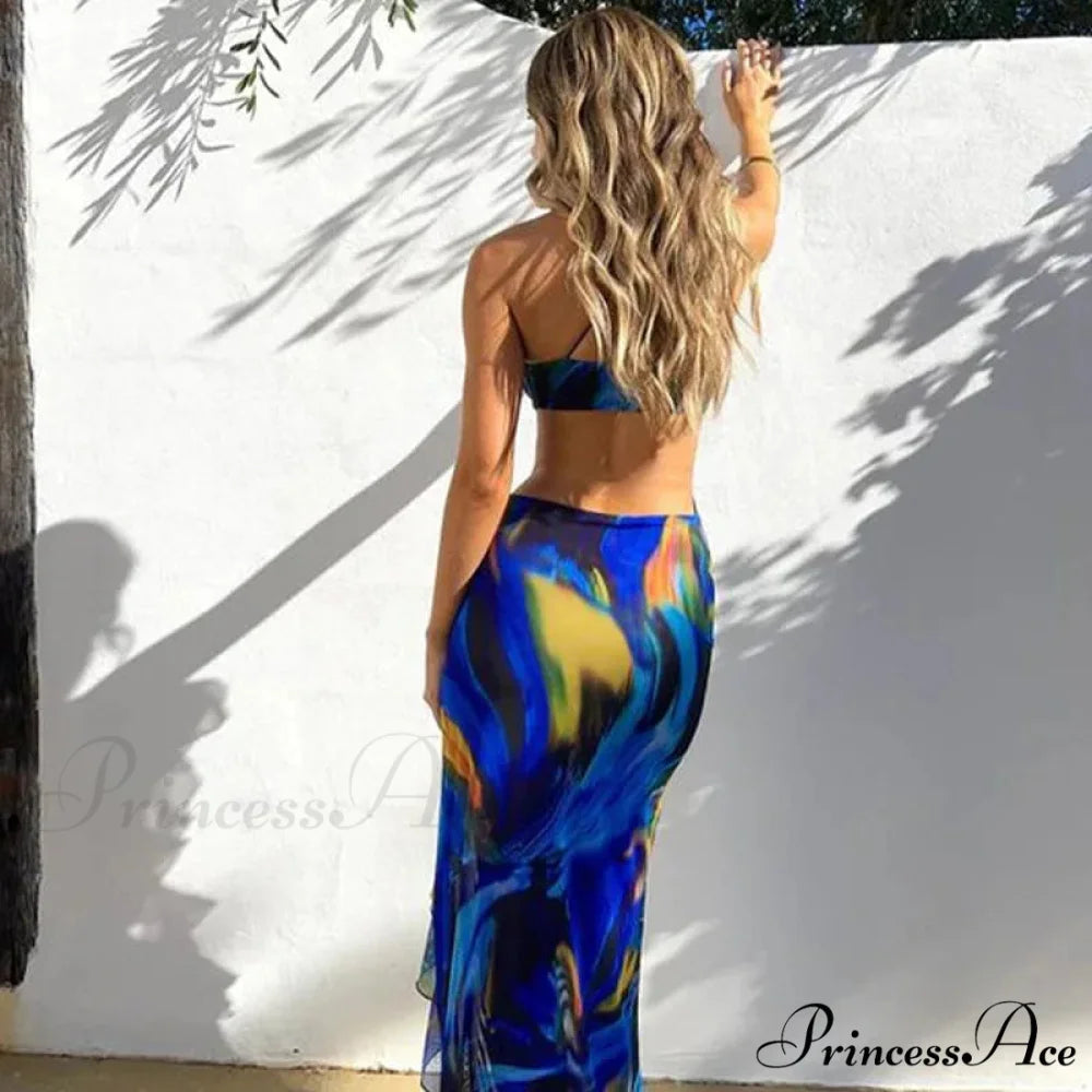 Bandage Slit Ruffle Plunge V-Neck Elegant for Women’s Club Party Print SunSummer Midi Dress