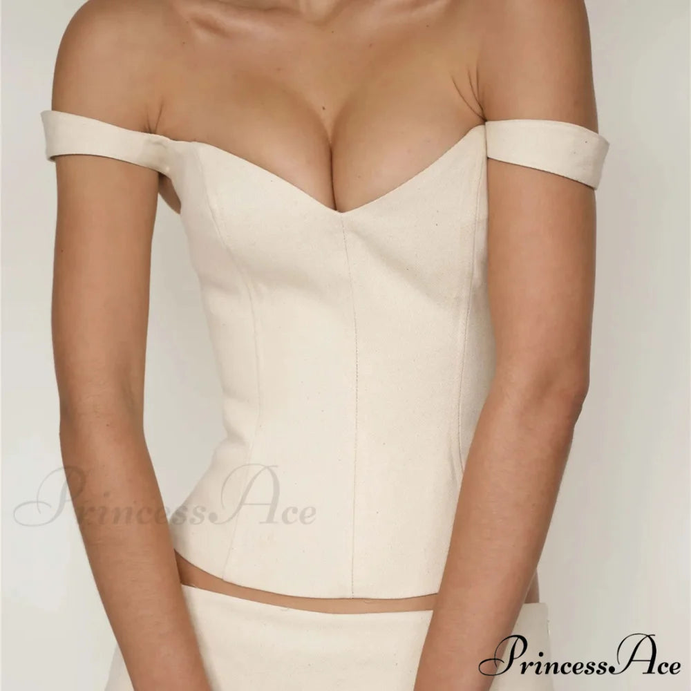 Bare-Shoulder Deep V Crop Top croptop-250223