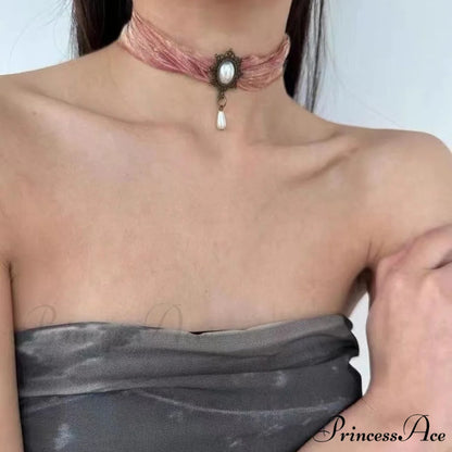 Baroque Vintage Silk Sheer Pearl Choker Necklace