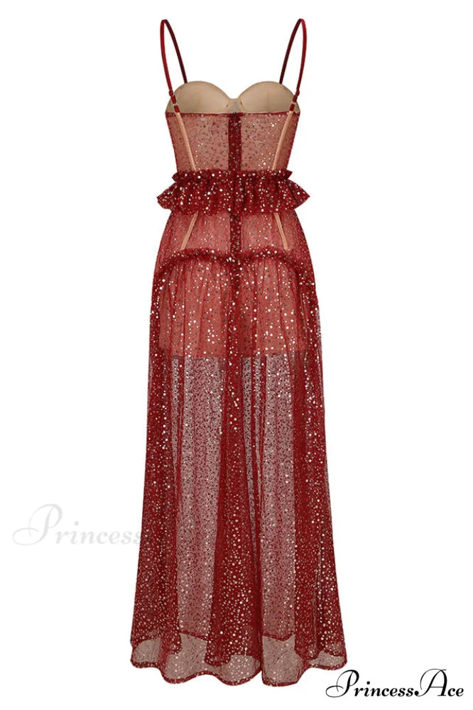 Barrett Sequined Mesh Charming & Lace Maxi Dress