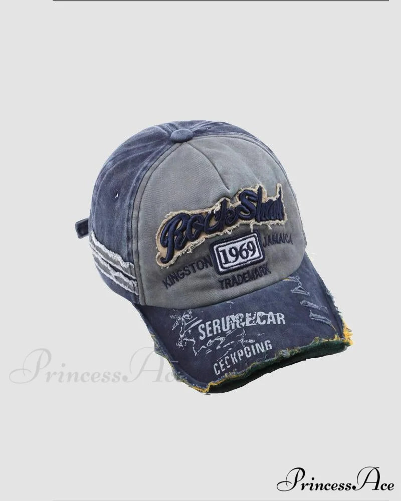 Baseball Vintage Denim Embroidered Distressed Hat 1969