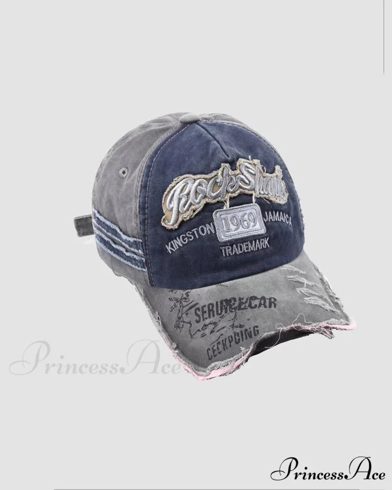 Baseball Vintage Denim Embroidered Distressed Hat 1969