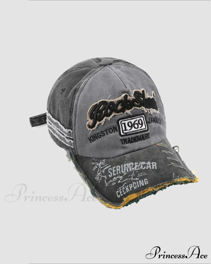 Baseball Vintage Denim Embroidered Distressed Hat 1969