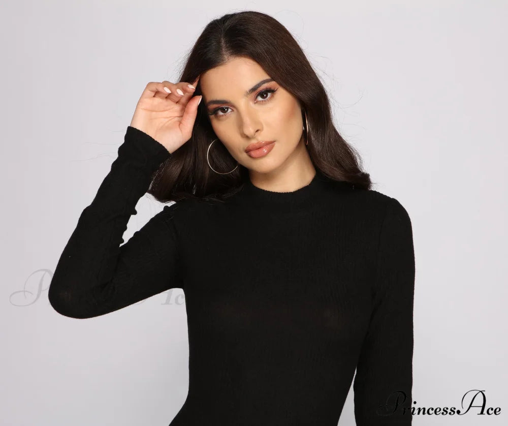 Basic Babe Ribbed Charming Knit Mini Dress