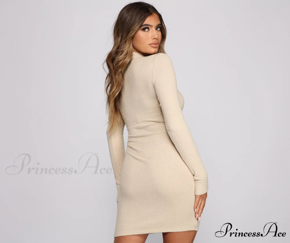 Basic Babe Ribbed Charming Knit Mini Dress