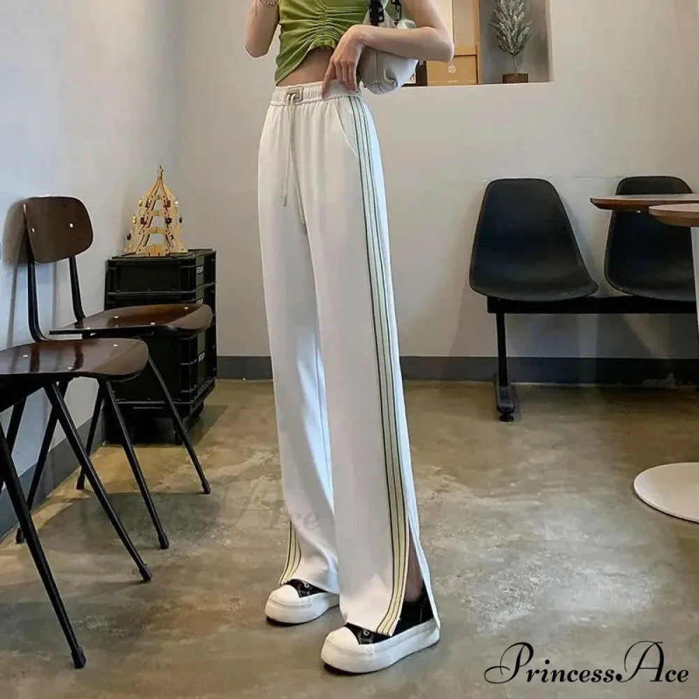 Basic Baggy Broad Leg Elastic Trousers WHITE / S (40-45KG) pants-241228