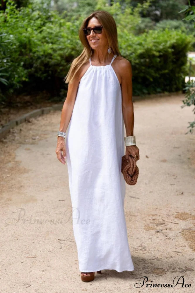 Basic Casual Stylish Outdoor Halter Dress S / White