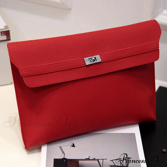 Basic Crimson Faux Leather Envelope Clutch Bag for Women clutchbag-250126