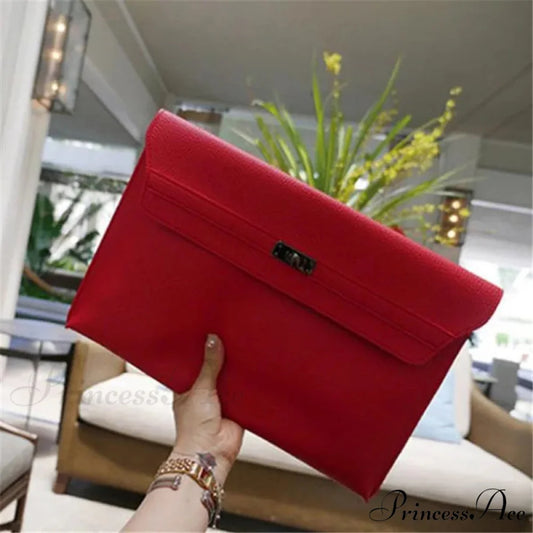 Basic Crimson Faux Leather Envelope Clutch Bag for Women clutchbag-250126