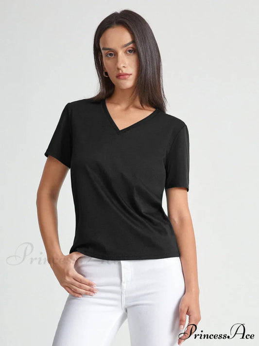 Basic Everyday Graceful V-Neck T-Shirt Black / XS