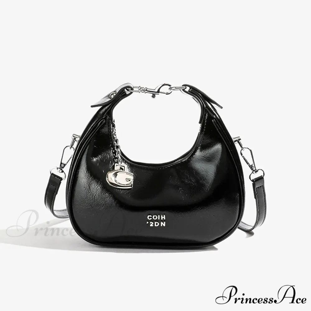 Basic Flexible Monochromatic Shoulder Messenger Handbag Black handbag-250126