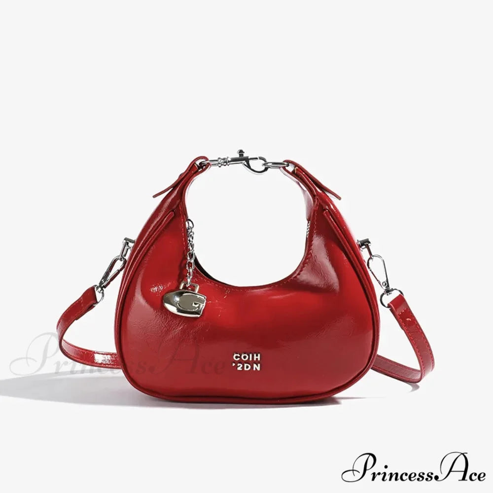 Basic Flexible Monochromatic Shoulder Messenger Handbag Red handbag-250126