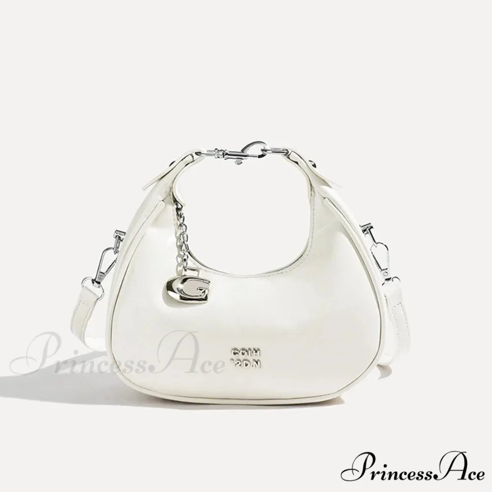 Basic Flexible Monochromatic Shoulder Messenger Handbag White handbag-250126