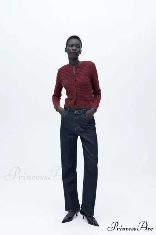 Basic Informal Textured Circular Neck Cardigan cardigans-241228