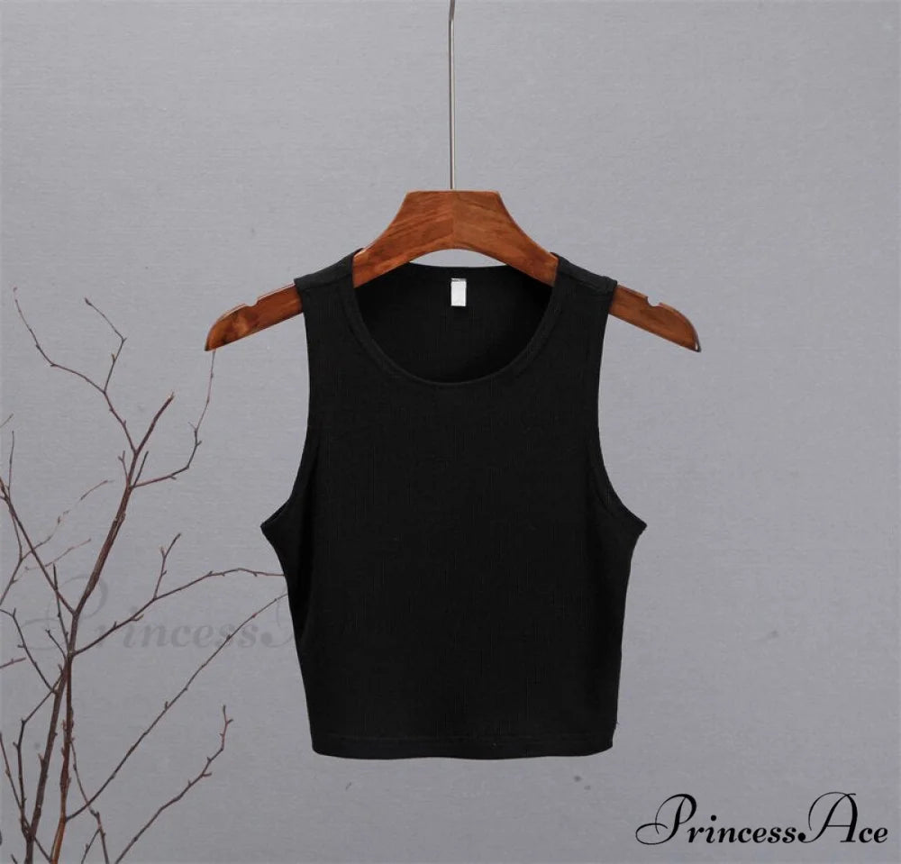 Basic Knit Ribbed Solid Vest Crop Black / S