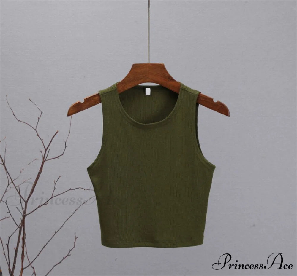 Basic Knit Ribbed Solid Vest Crop Dark gren / S
