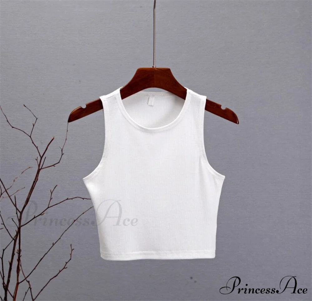 Basic Knit Ribbed Solid Vest Crop White / S