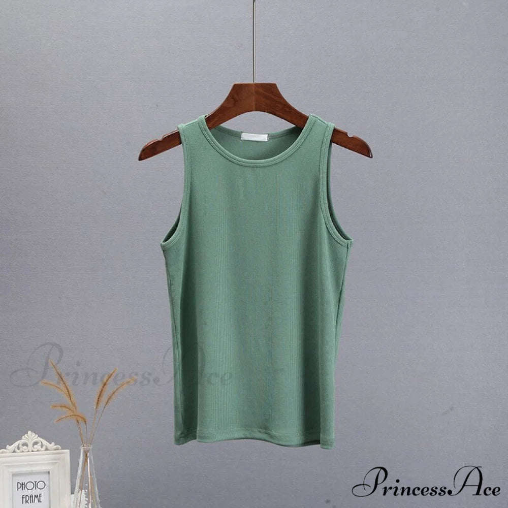 Basic Knit Ribbed Solid Vest Green / S